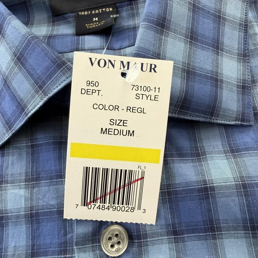 Scott Barber Shirt Mens Medium Blue Plaid 100% Cotton‎ Long Sleeve Button Up